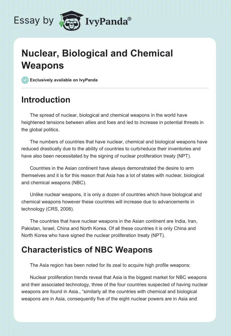 Nuclear, Biological and Chemical Weapons. Page 1