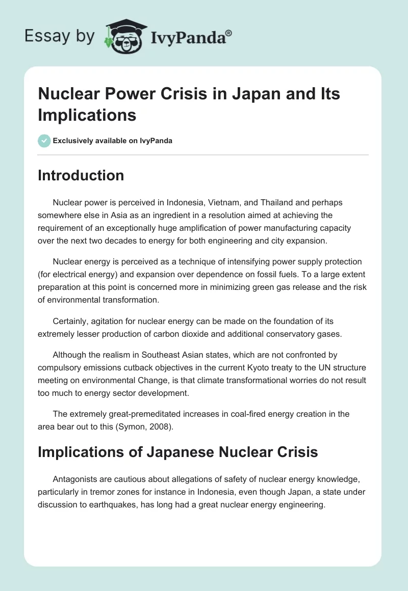 Nuclear Power Crisis in Japan and Its Implications. Page 1
