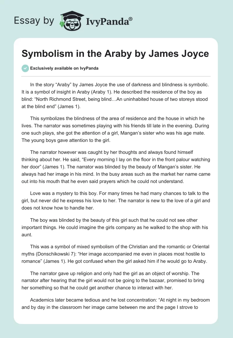 Symbolism in the "Araby" by James Joyce. Page 1