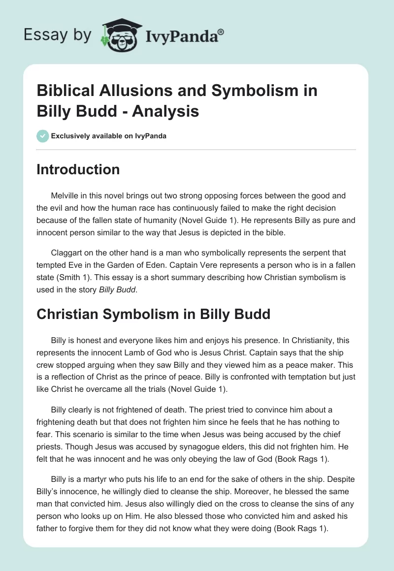 Biblical Allusions and Symbolism in Billy Budd - Analysis. Page 1