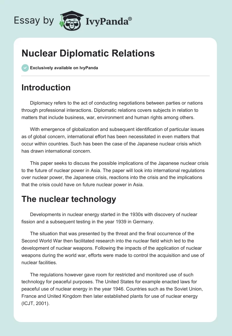 Nuclear Diplomatic Relations. Page 1