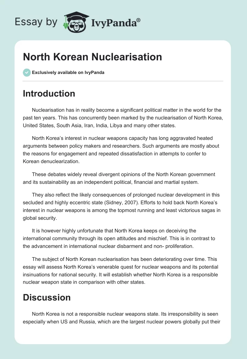 North Korean Nuclearisation. Page 1