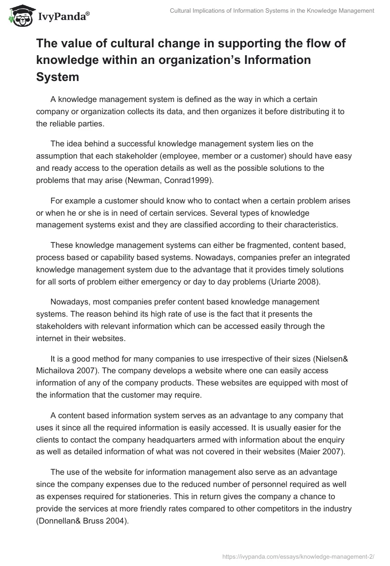 Cultural Implications of Information Systems in the Knowledge Management. Page 3