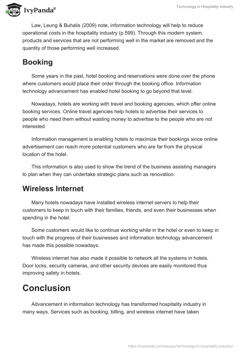 Technology in Hospitality Industry. Page 2