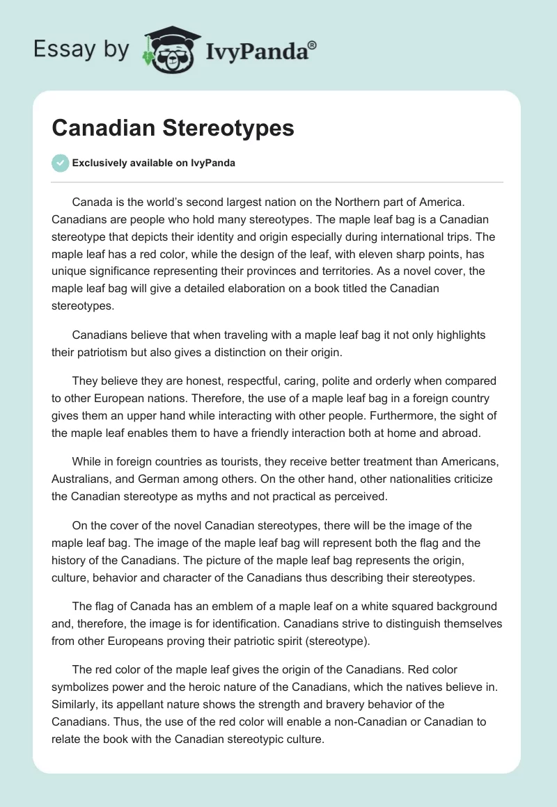 Canadian Stereotypes. Page 1