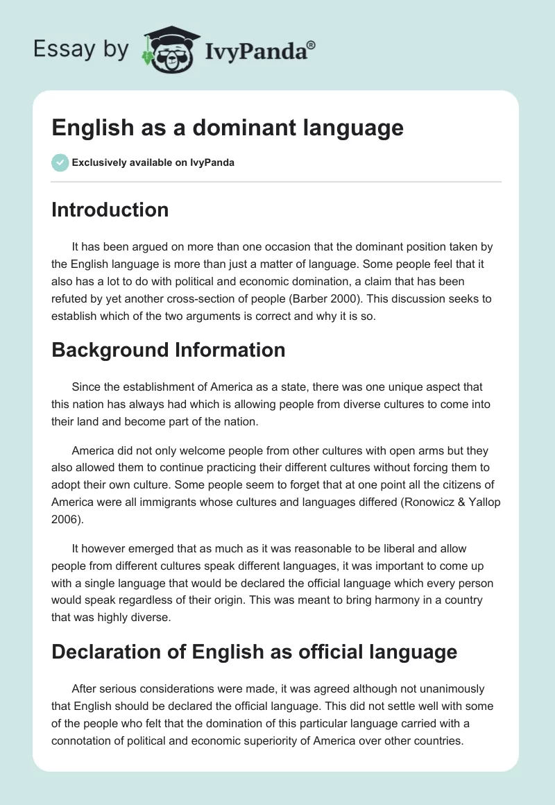 English as a dominant language. Page 1