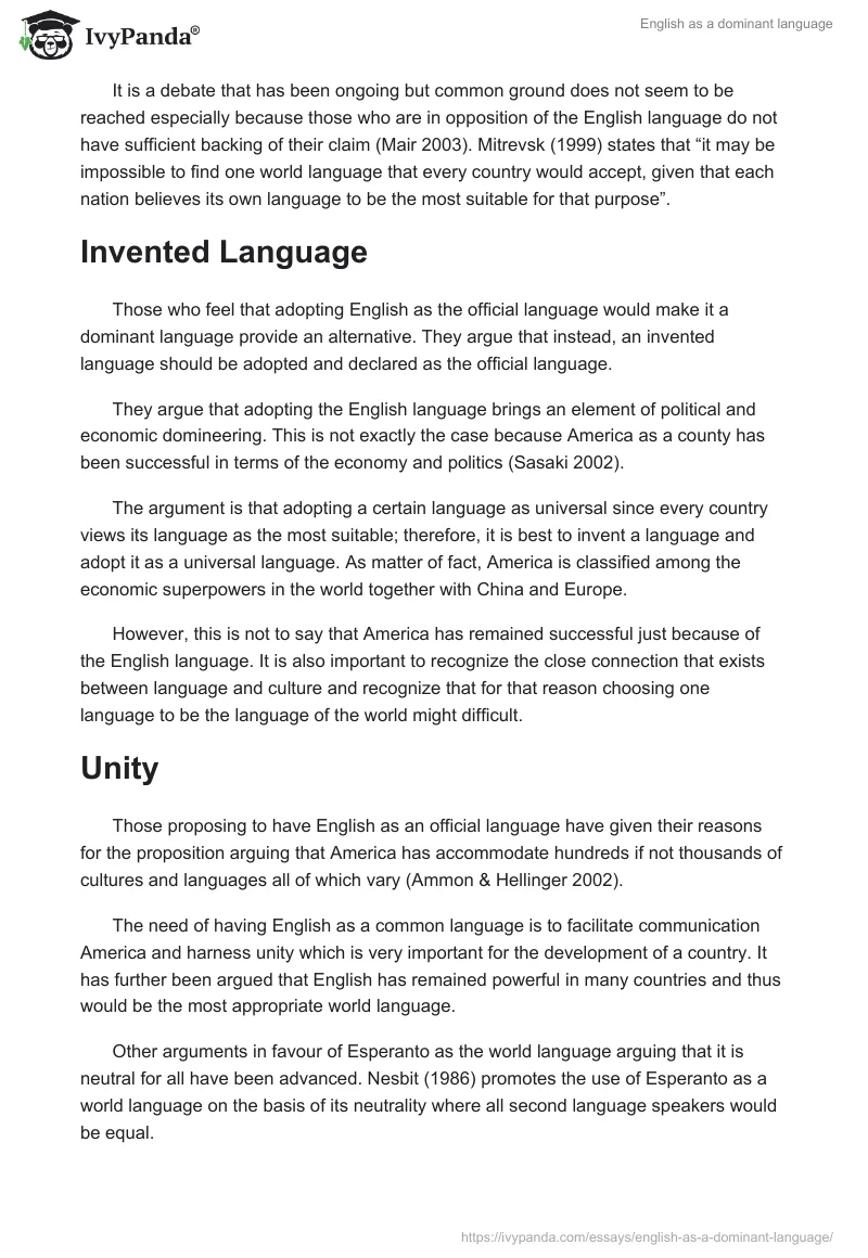 English as a dominant language. Page 2