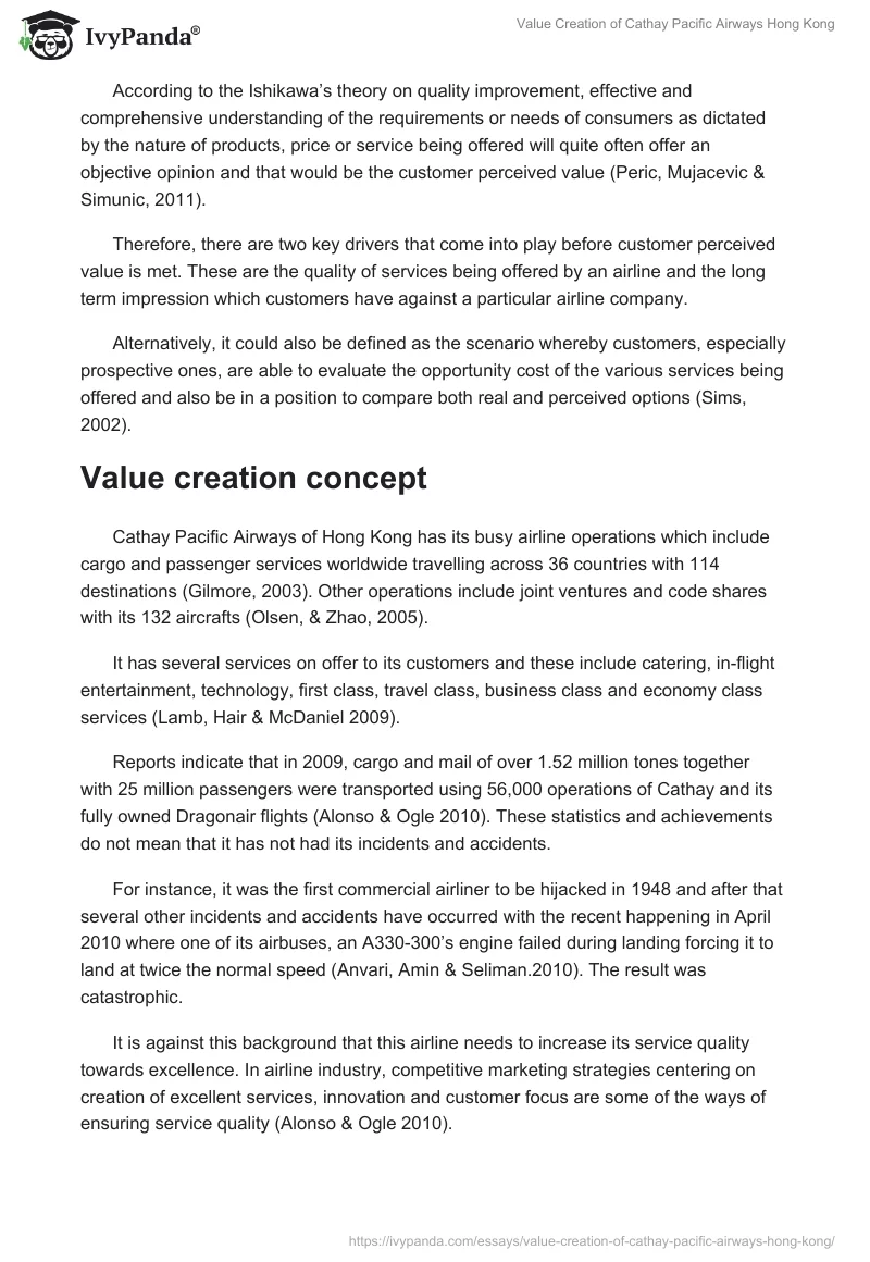 Value Creation of Cathay Pacific Airways Hong Kong. Page 3