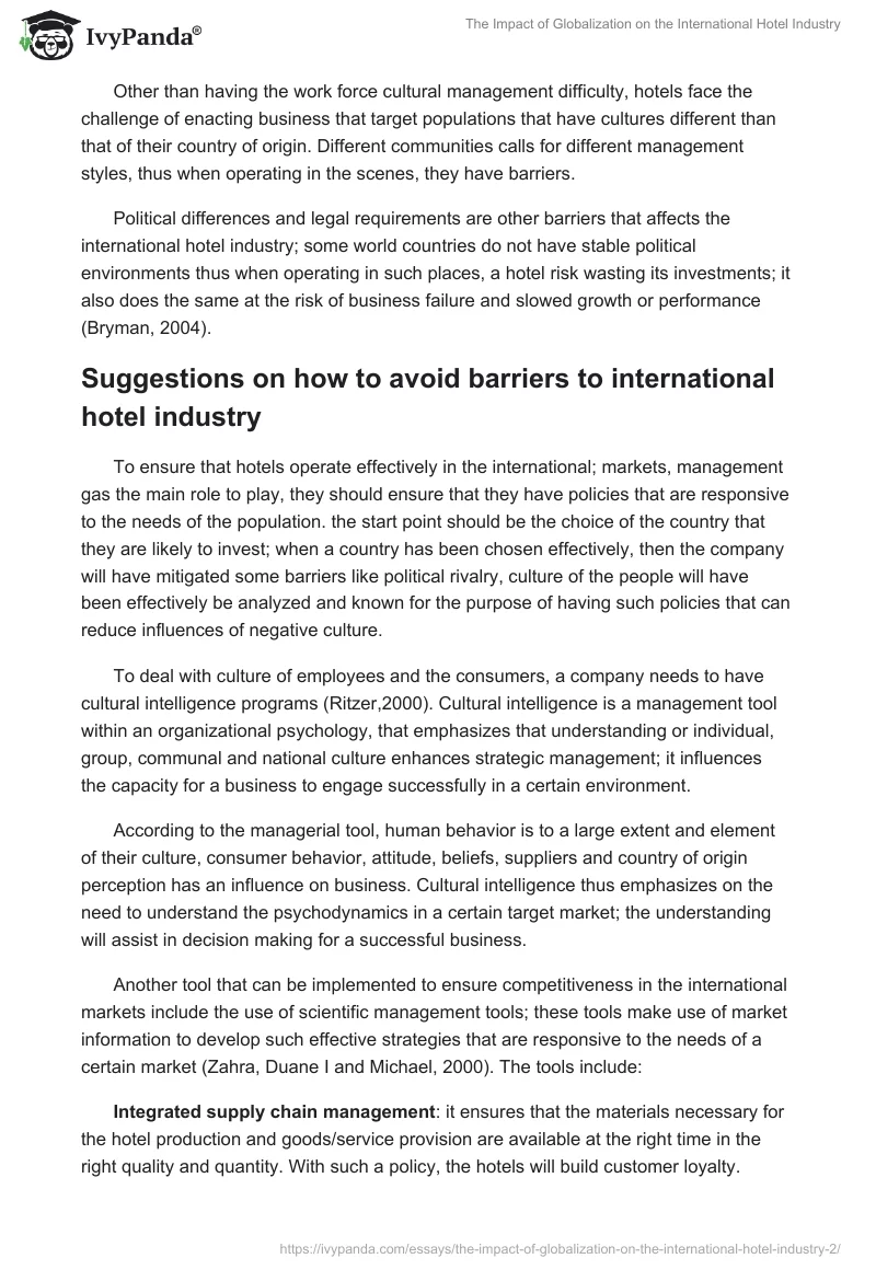 The Impact of Globalization on the International Hotel Industry. Page 5
