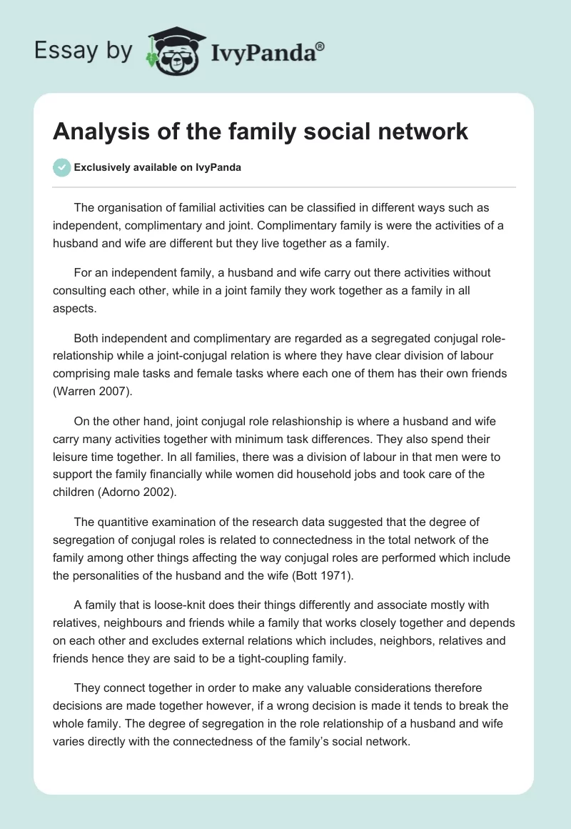 Analysis of the family social network. Page 1