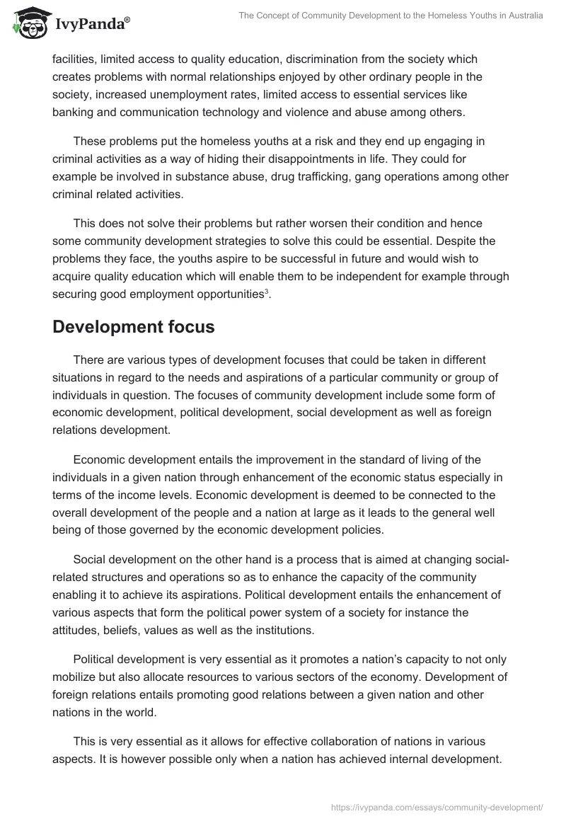 The Concept of Community Development to the Homeless Youths in Australia. Page 3