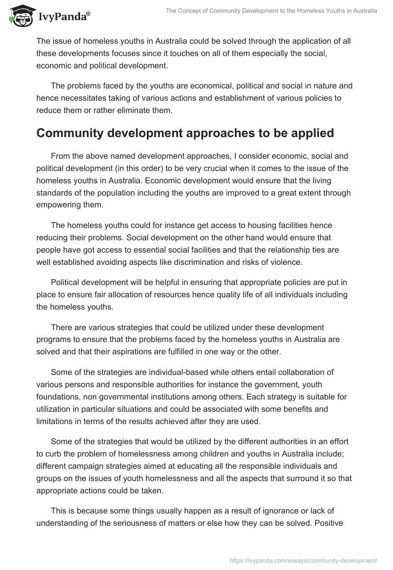The Concept of Community Development to the Homeless Youths in Australia. Page 4