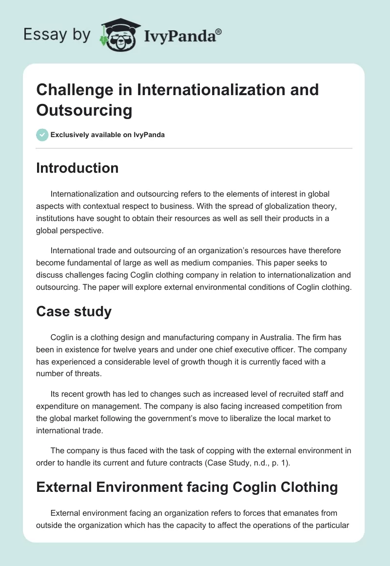 Challenge in Internationalization and Outsourcing. Page 1