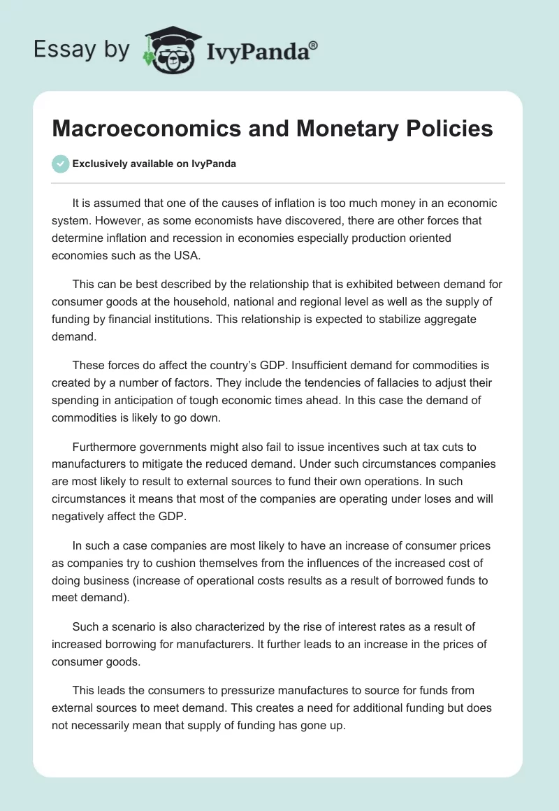 Macroeconomics and Monetary Policies. Page 1