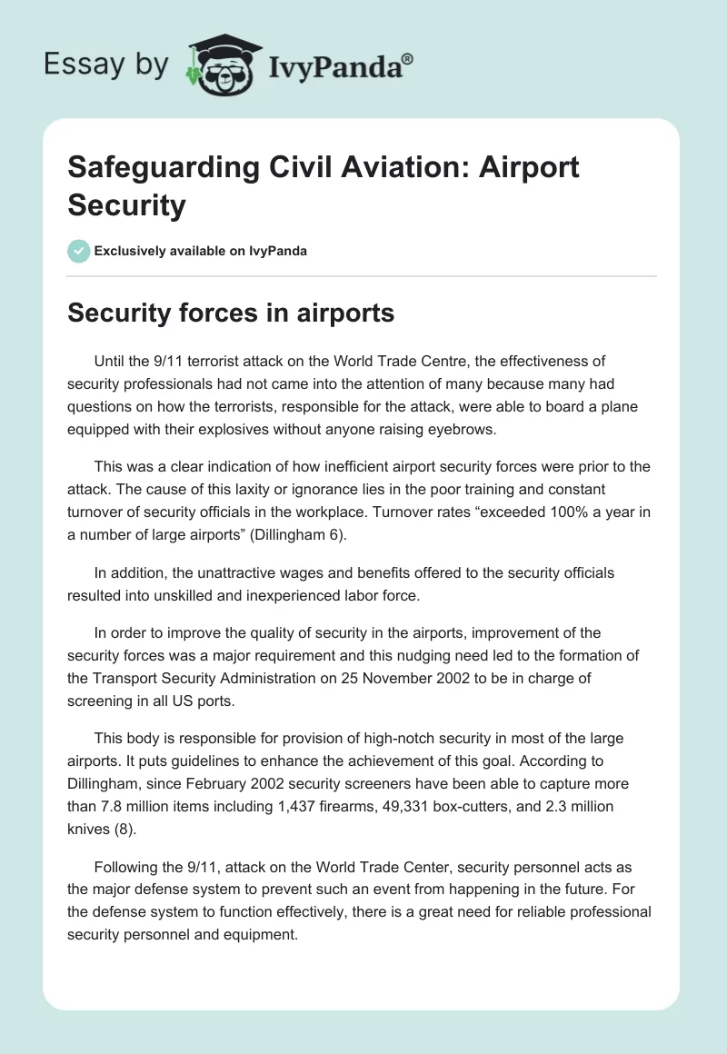 Safeguarding Civil Aviation: Airport Security. Page 1