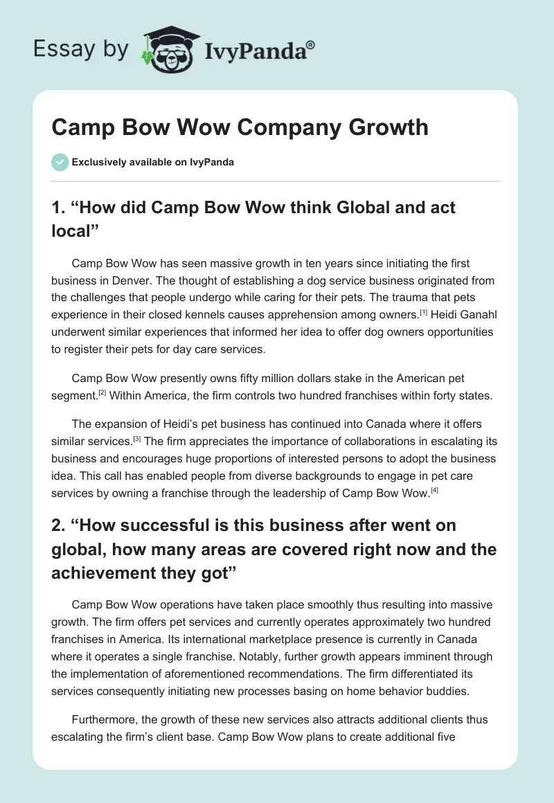 Camp Bow Wow Company Growth. Page 1