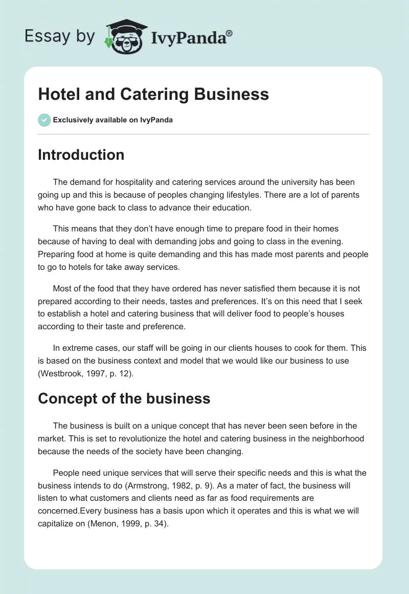 Hotel and Catering Business. Page 1