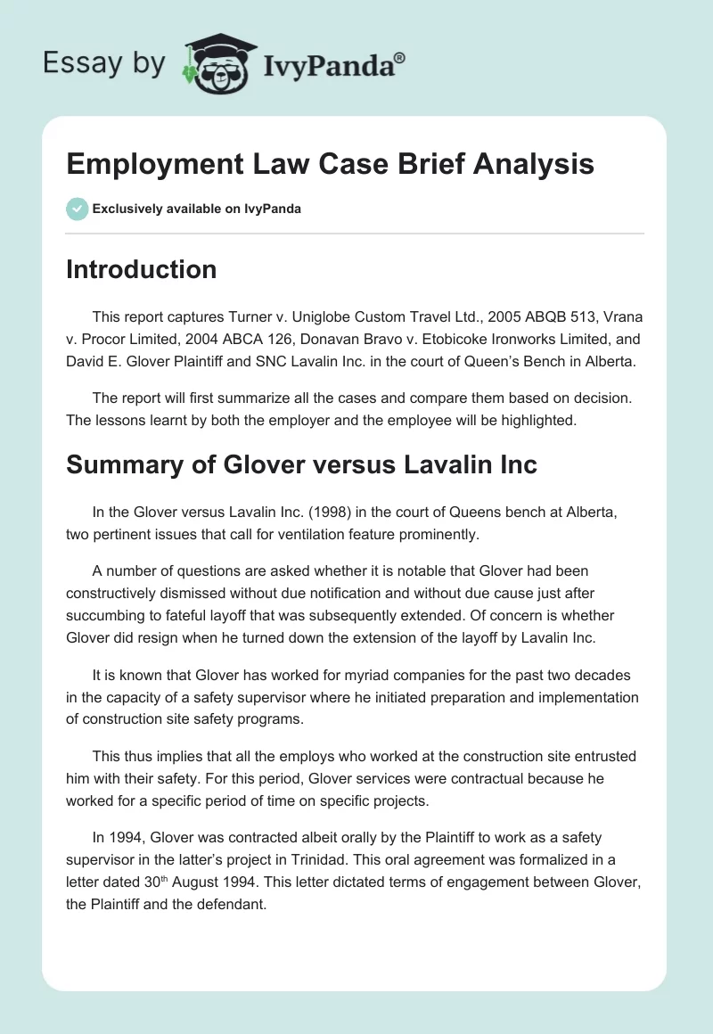 Employment Law Case Brief Analysis. Page 1