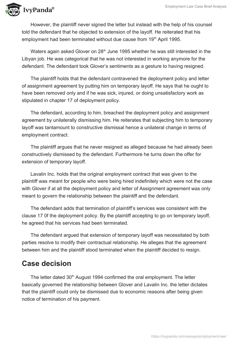 Employment Law Case Brief Analysis. Page 4
