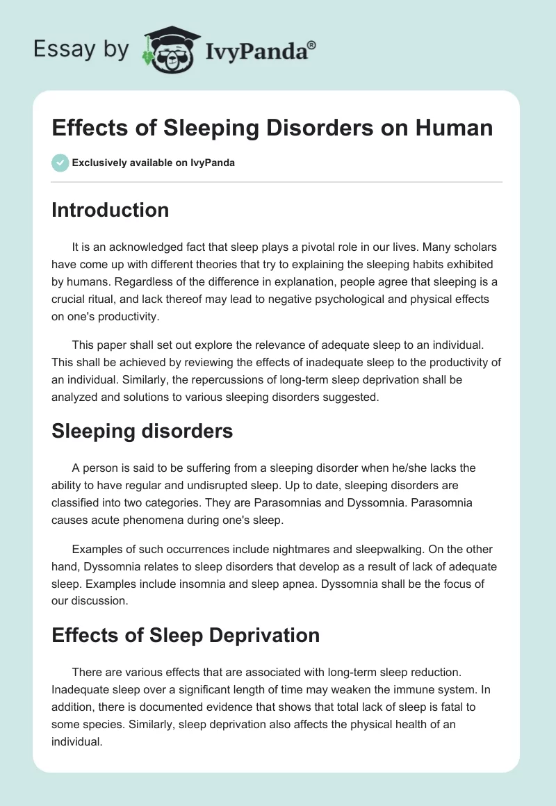 Effects of Sleeping Disorders on Human. Page 1