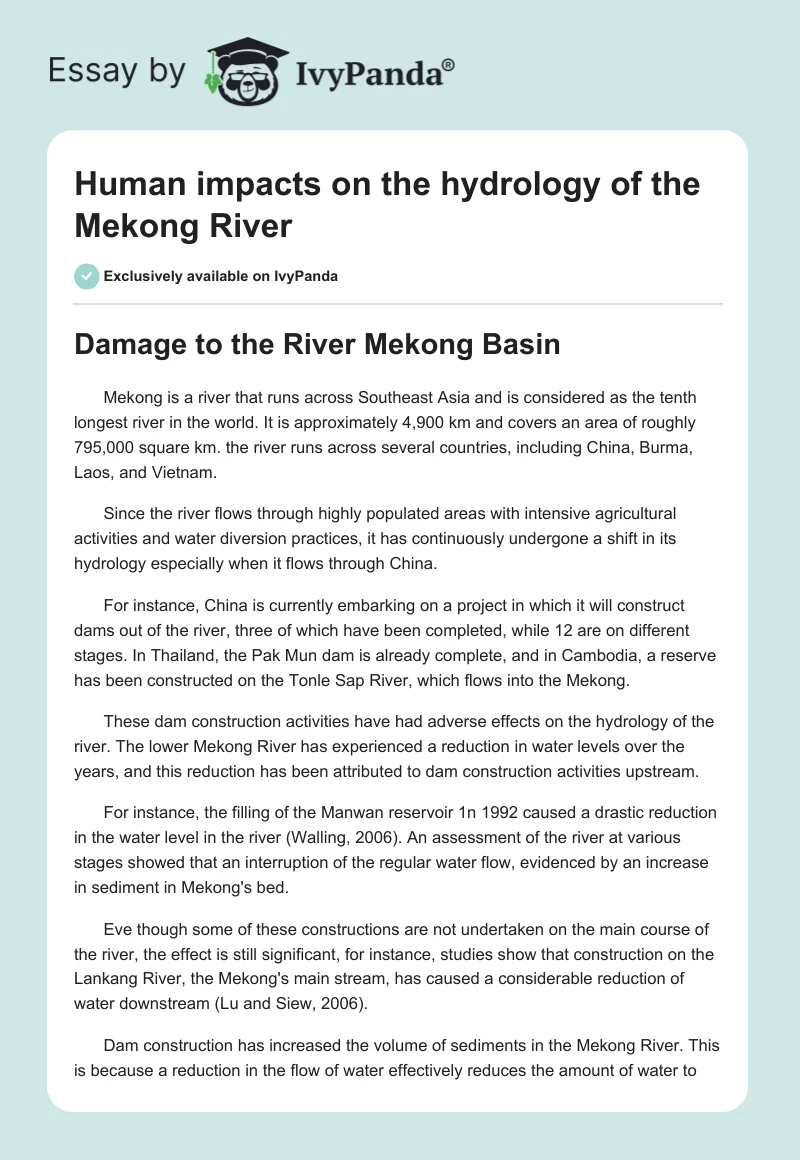 Human impacts on the hydrology of the Mekong River. Page 1
