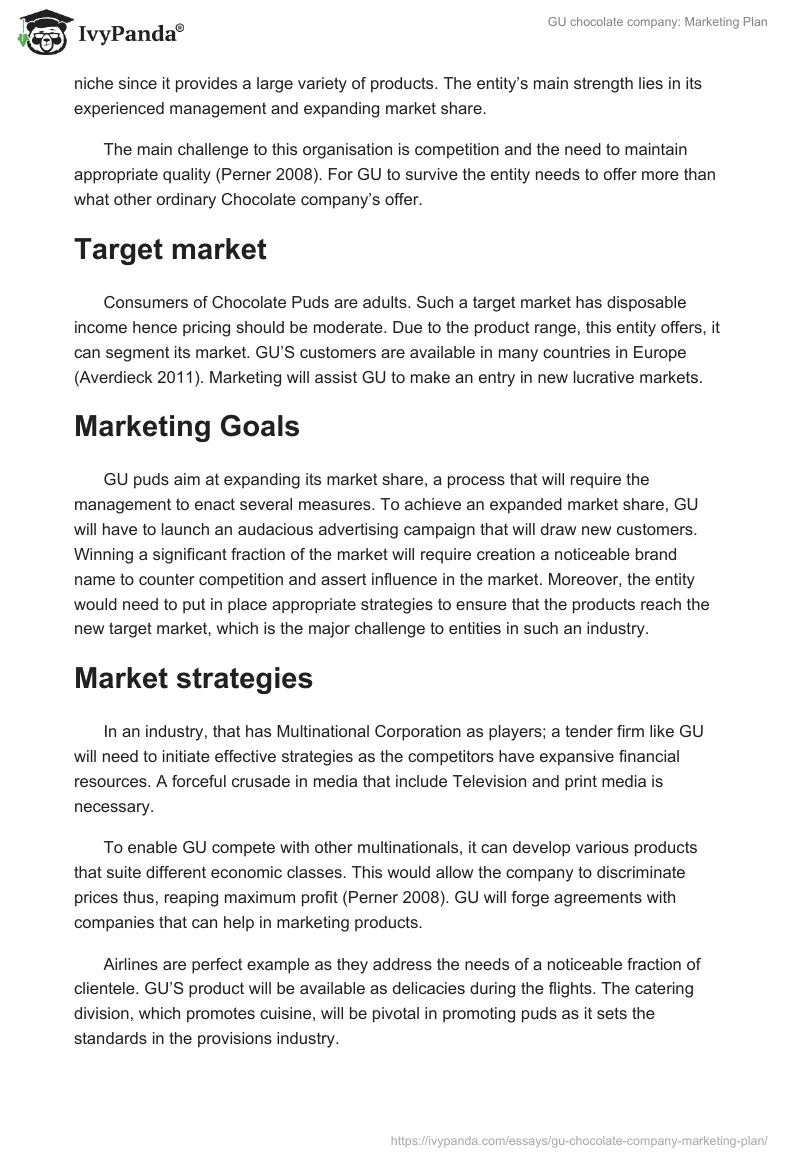 GU chocolate company: Marketing Plan. Page 2