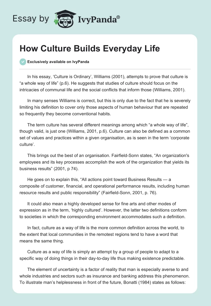 How Culture Builds Everyday Life. Page 1
