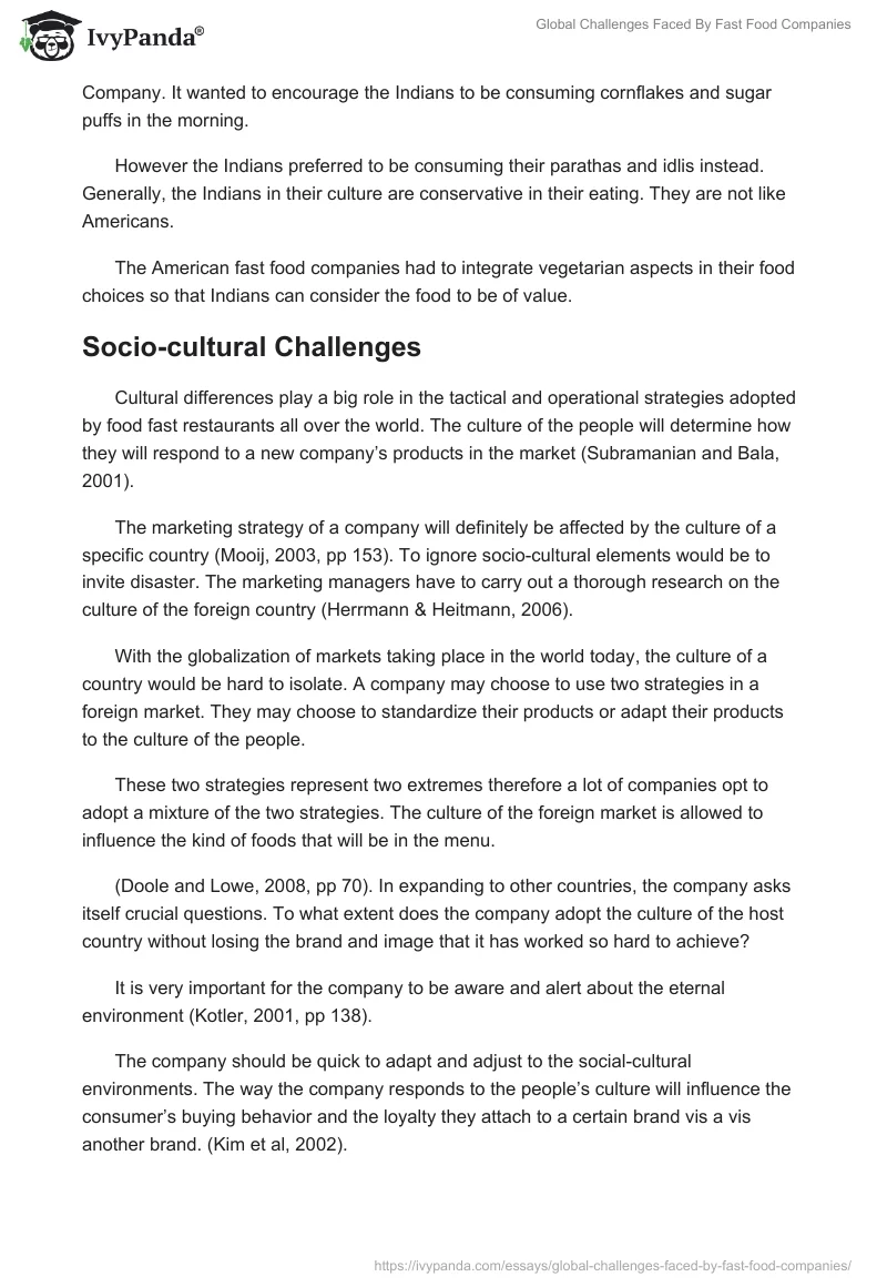 Global Challenges Faced By Fast Food Companies. Page 4