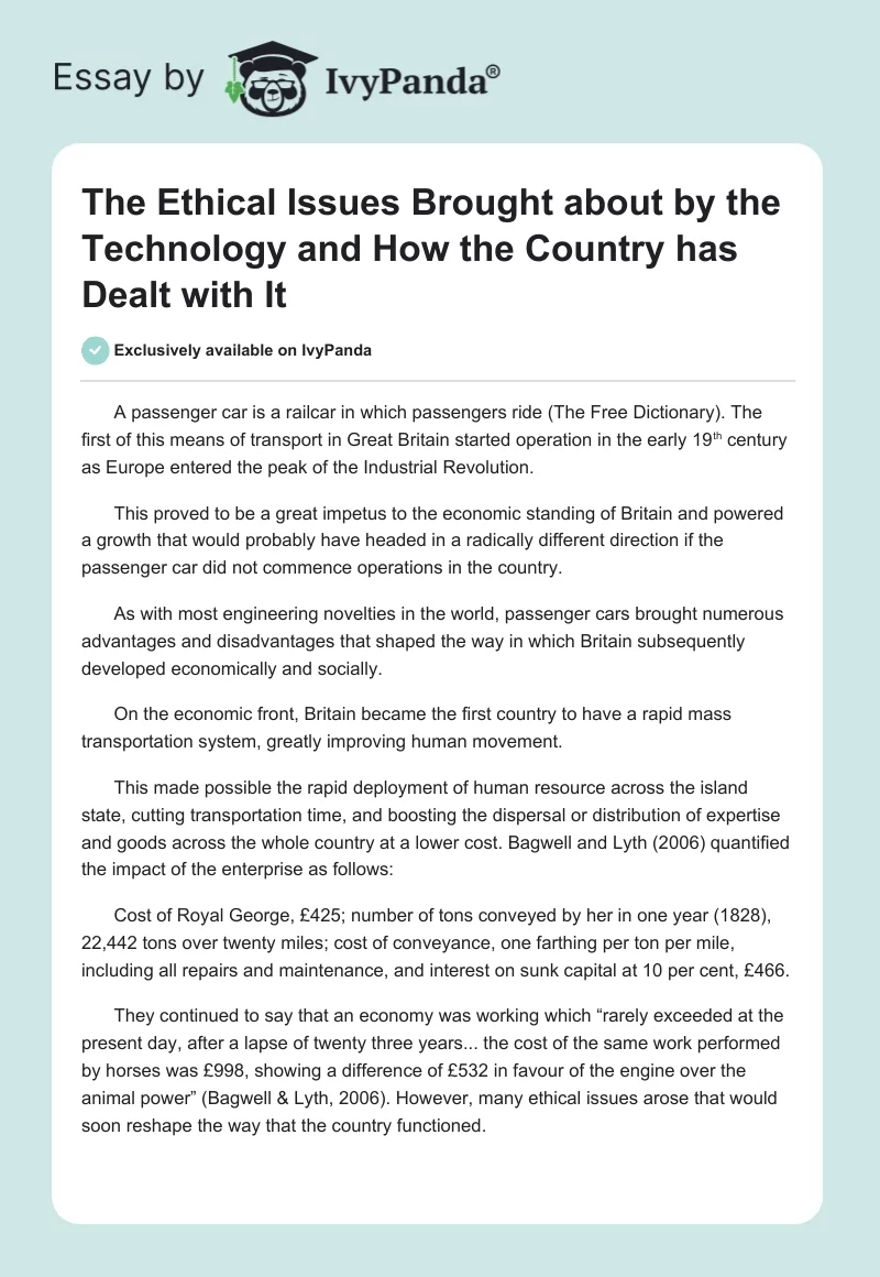 The Ethical Issues Brought about by the Technology and How the Country has Dealt with It. Page 1