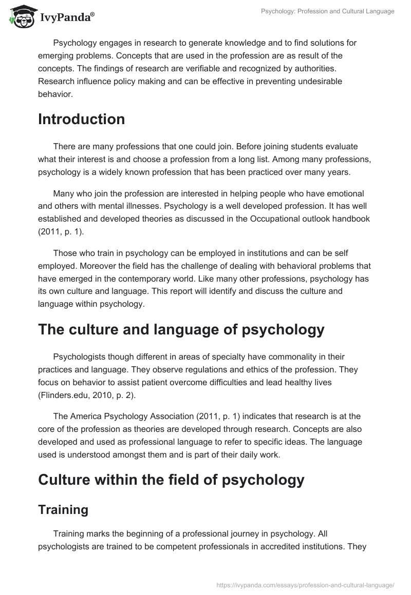 Psychology: Profession and Cultural Language. Page 2