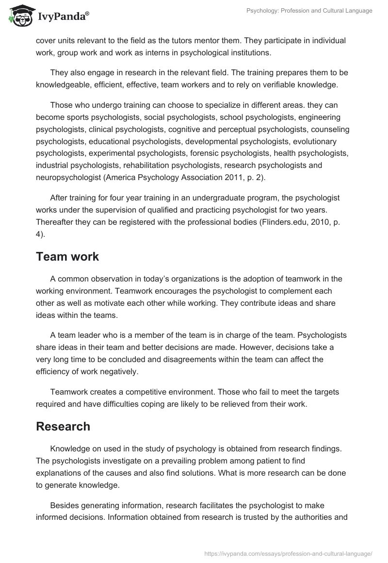 Psychology: Profession and Cultural Language. Page 3