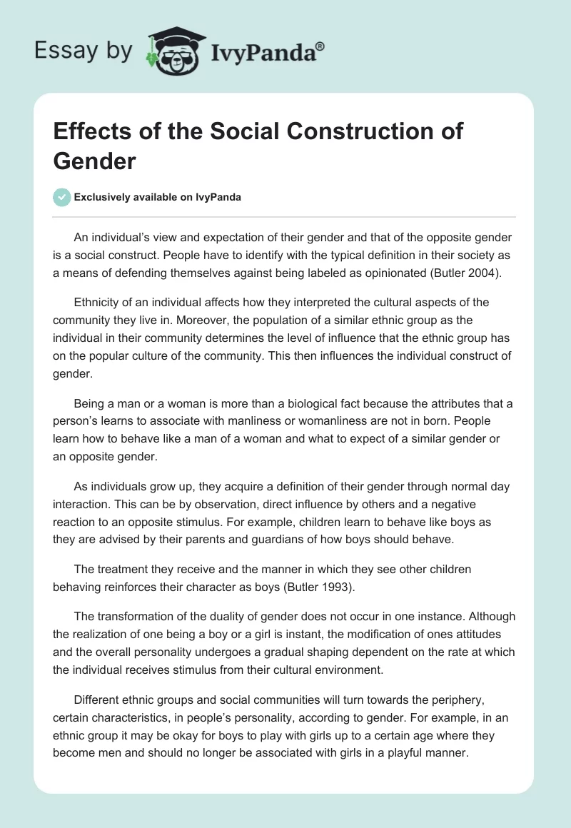 Effects of the Social Construction of Gender. Page 1