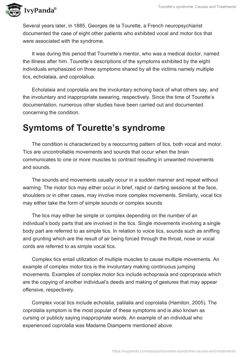 Tourette’s syndrome: Causes and Treatments. Page 2