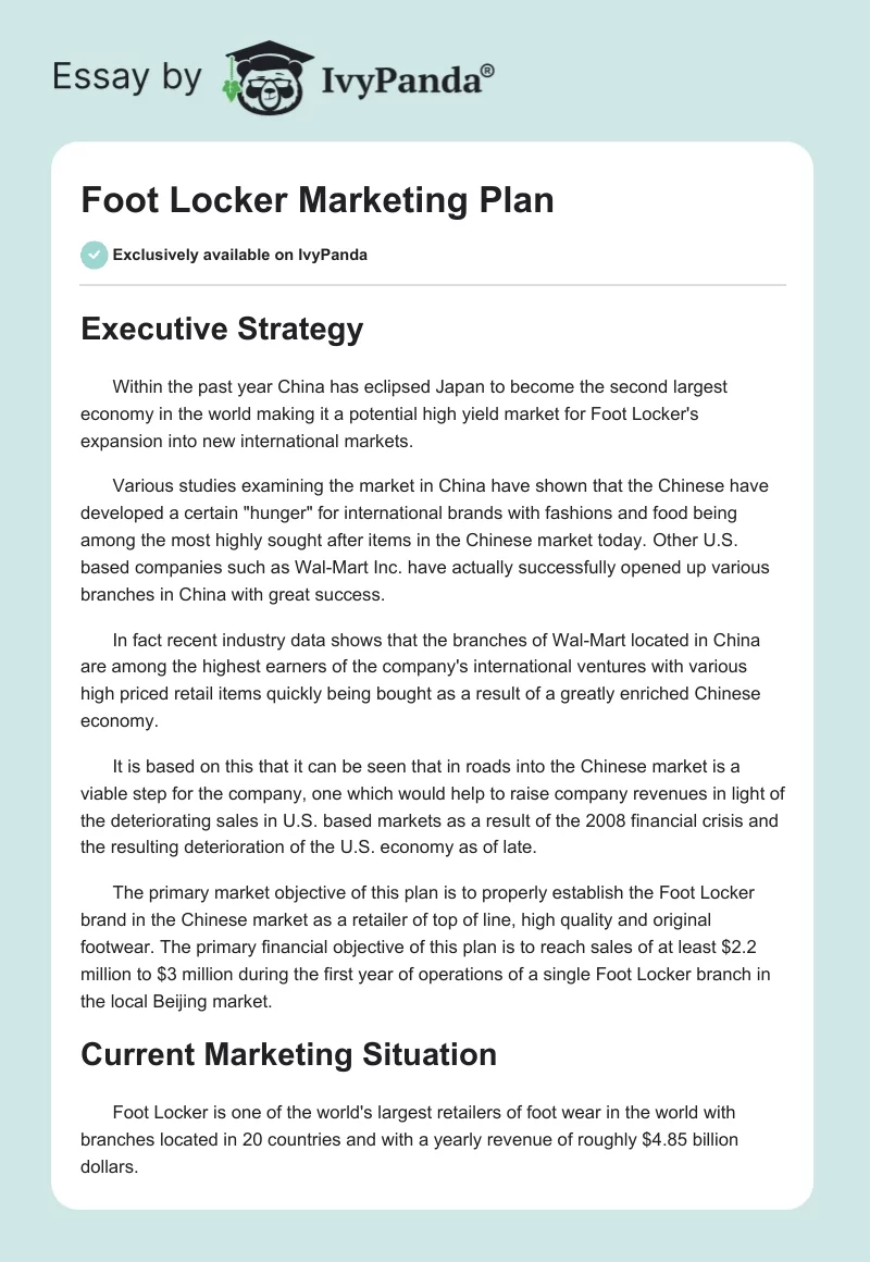 Foot Locker Marketing Plan. Page 1