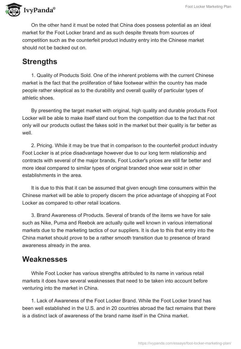 Foot Locker Marketing Plan. Page 5