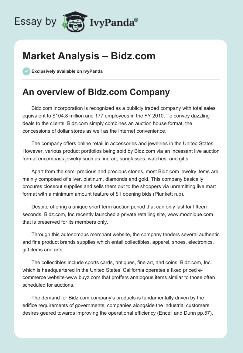 Market Analysis – Bidz.com. Page 1