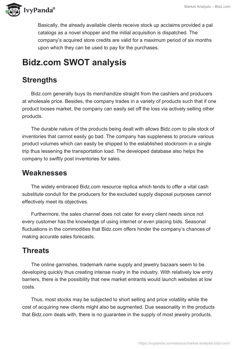 Market Analysis – Bidz.com. Page 4