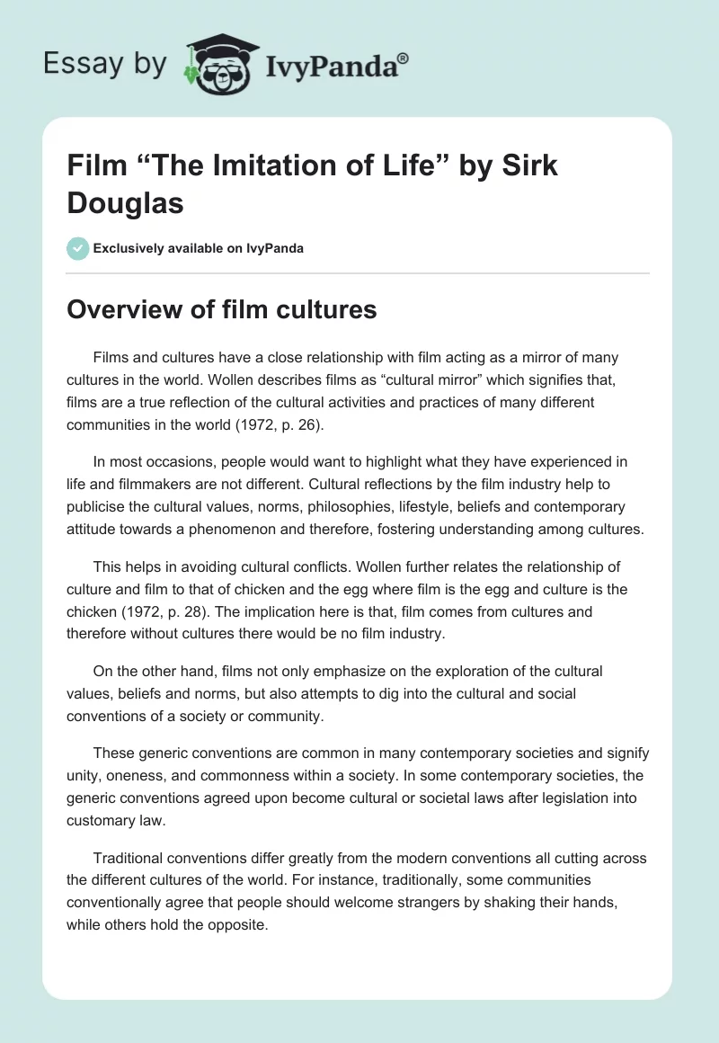 Film “The Imitation of Life” by Sirk Douglas. Page 1