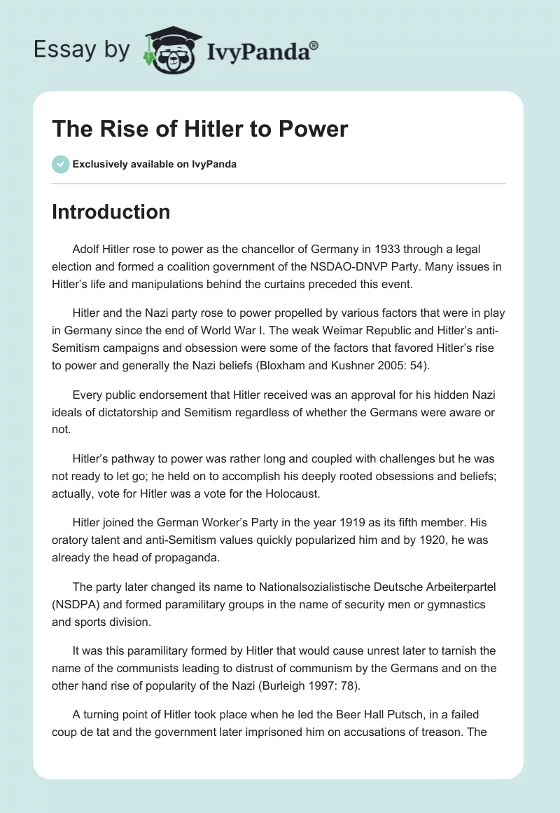The Rise of Hitler to Power. Page 1