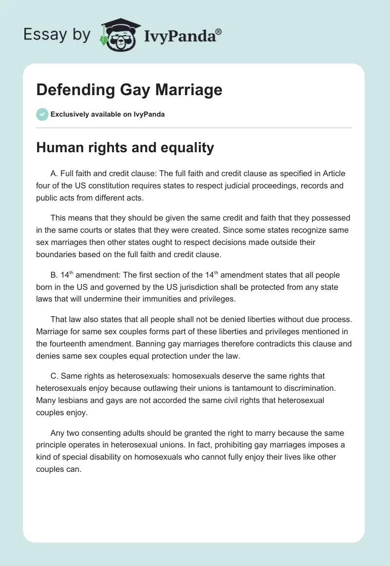 Defending Gay Marriage. Page 1