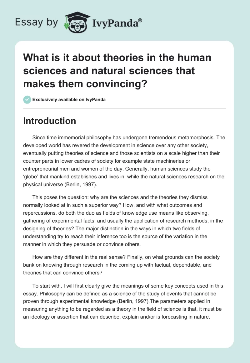What is it about theories in the human sciences and natural sciences that makes them convincing?. Page 1
