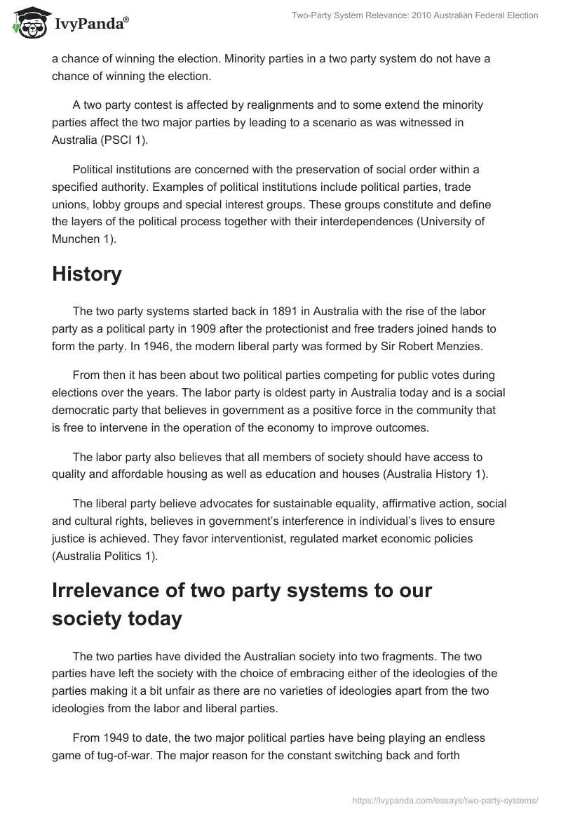 Two-Party System Relevance: 2010 Australian Federal Election. Page 2