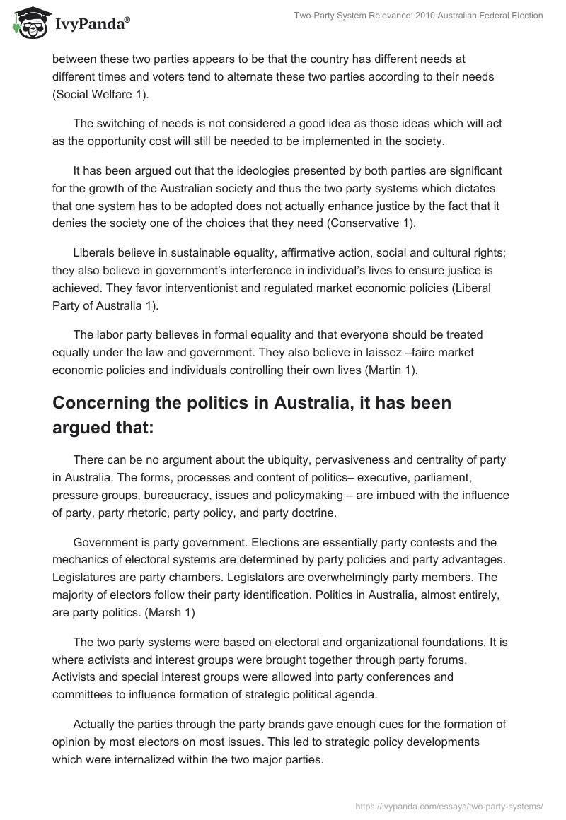 Two-Party System Relevance: 2010 Australian Federal Election. Page 3