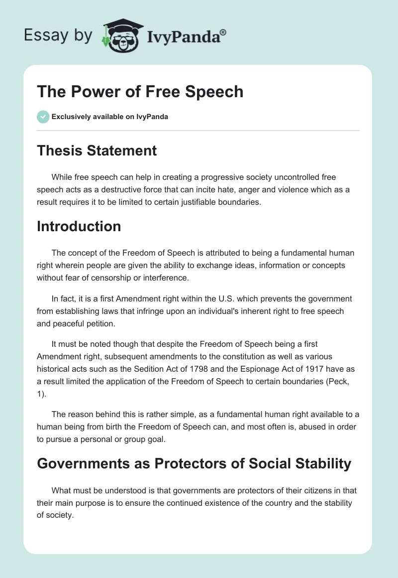 The Power of Free Speech. Page 1