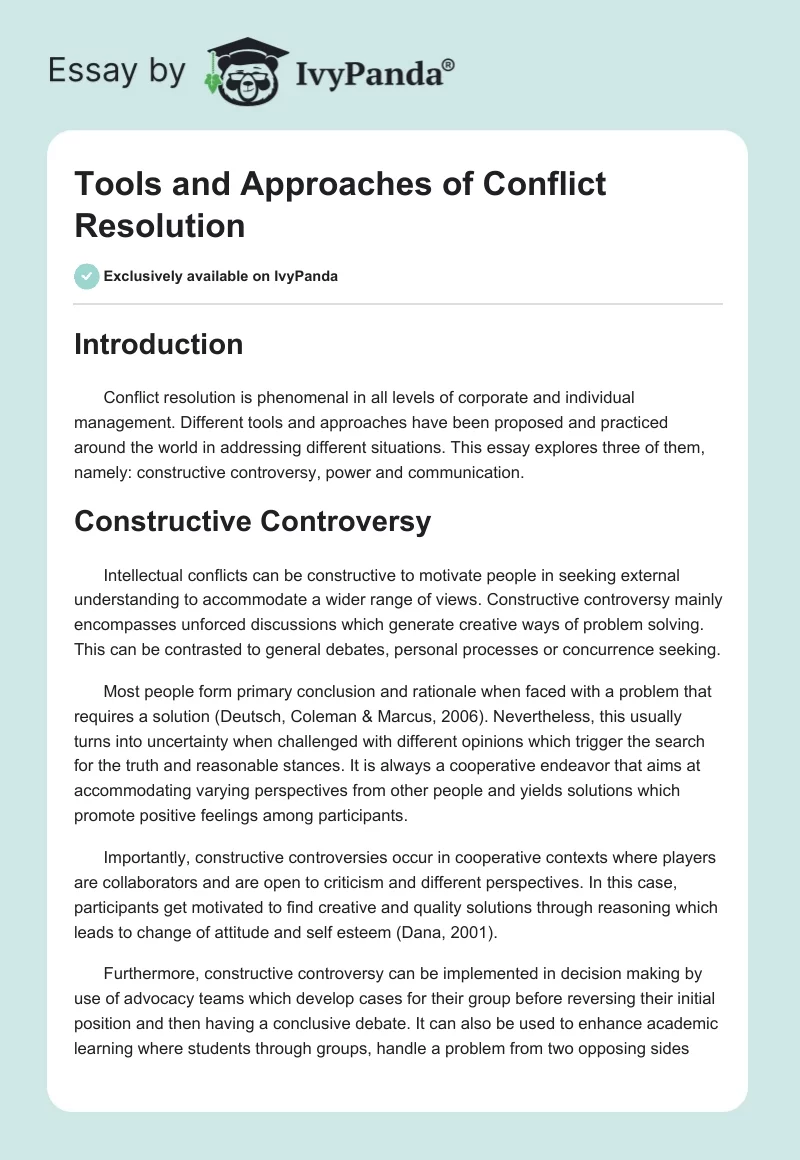 Tools and Approaches of Conflict Resolution. Page 1