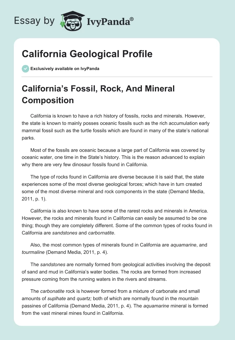 California Geological Profile. Page 1