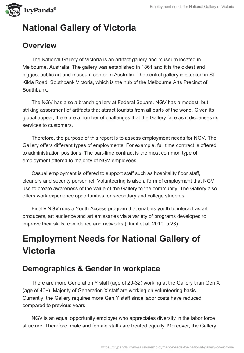 Employment needs for National Gallery of Victoria. Page 2