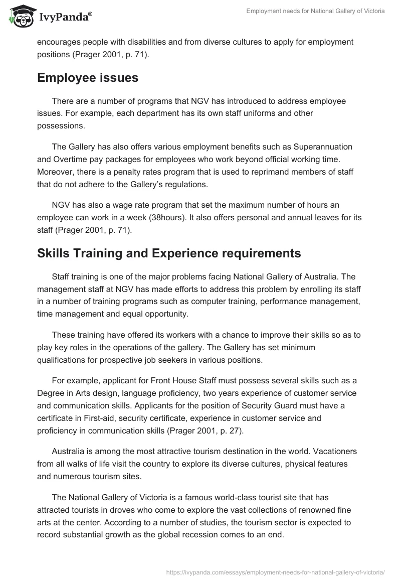 Employment needs for National Gallery of Victoria. Page 3