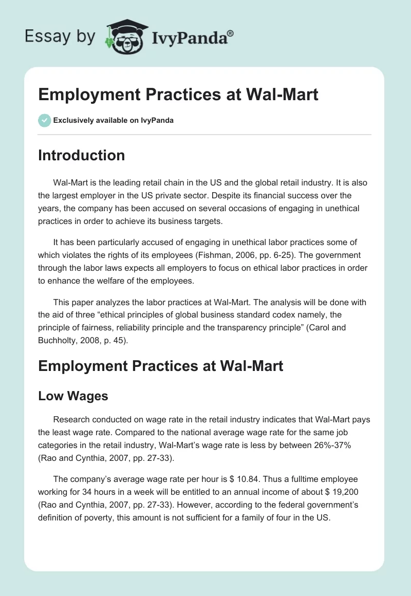 Employment Practices at Wal-Mart. Page 1