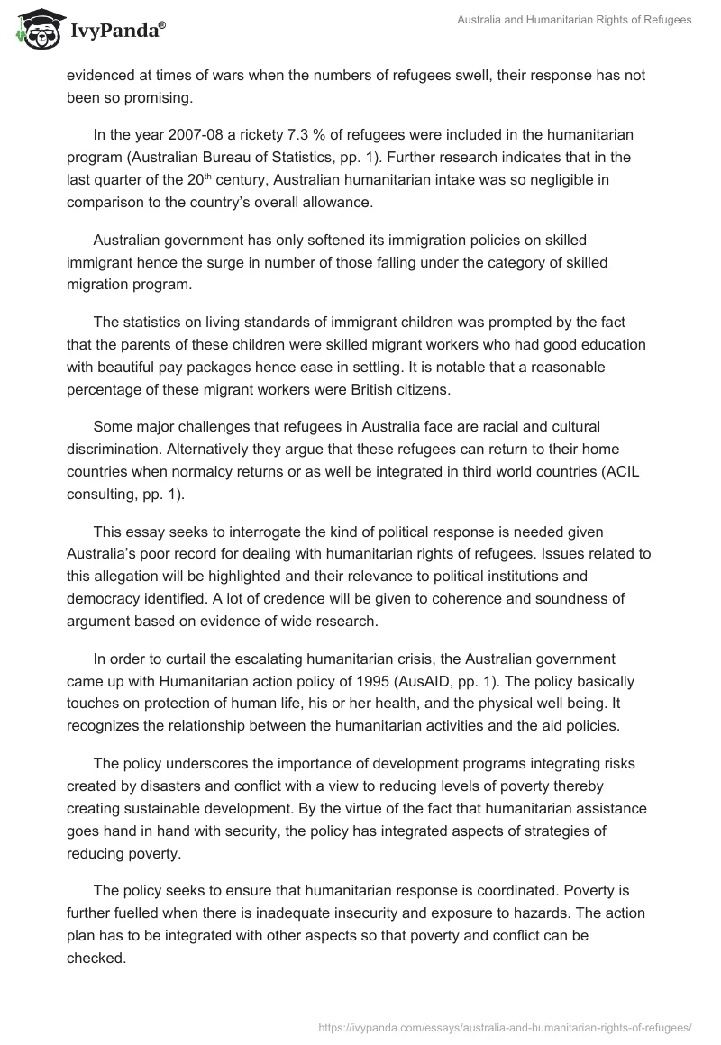 Australia and Humanitarian Rights of Refugees. Page 2
